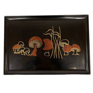 VTG Couroc Mushroom Serving Tray 18x12.25" Inlaid Wood Gold Accent USA Made